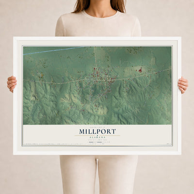 Map of Millport, Alabama, 24 x 36 inch print in a white wood frame