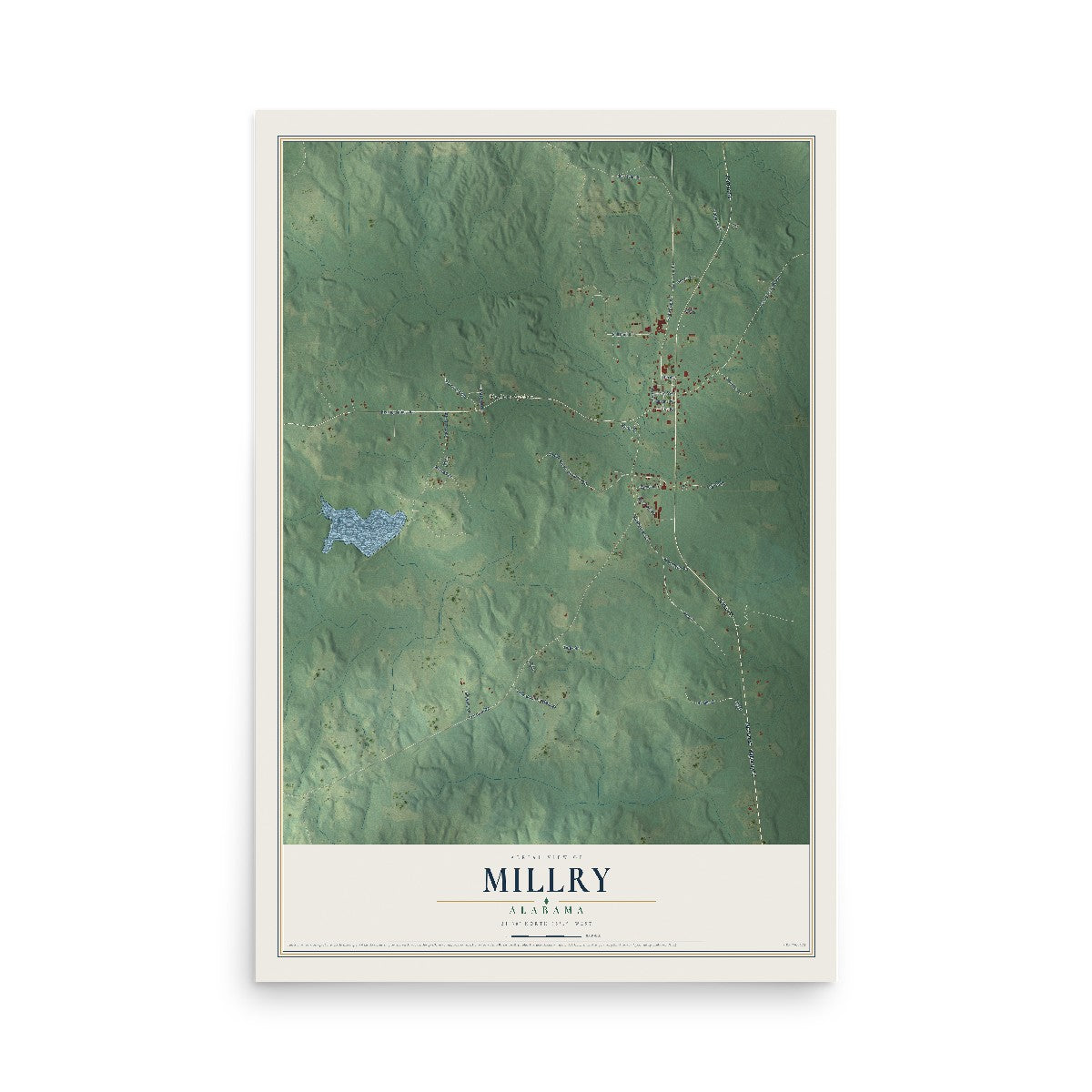 Map of Millry, Alabama, 12 x 18 inch unframed archival matte print