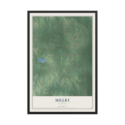 Map of Millry, Alabama, 12 x 18 inch print in a black wood frame