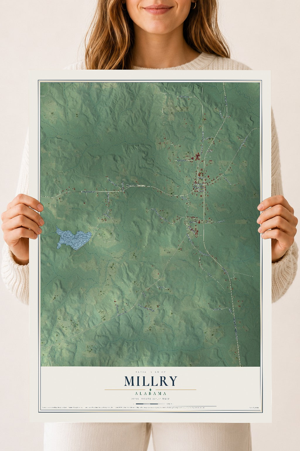 Map of Millry, Alabama, 18 x 24 inch unframed archival matte print