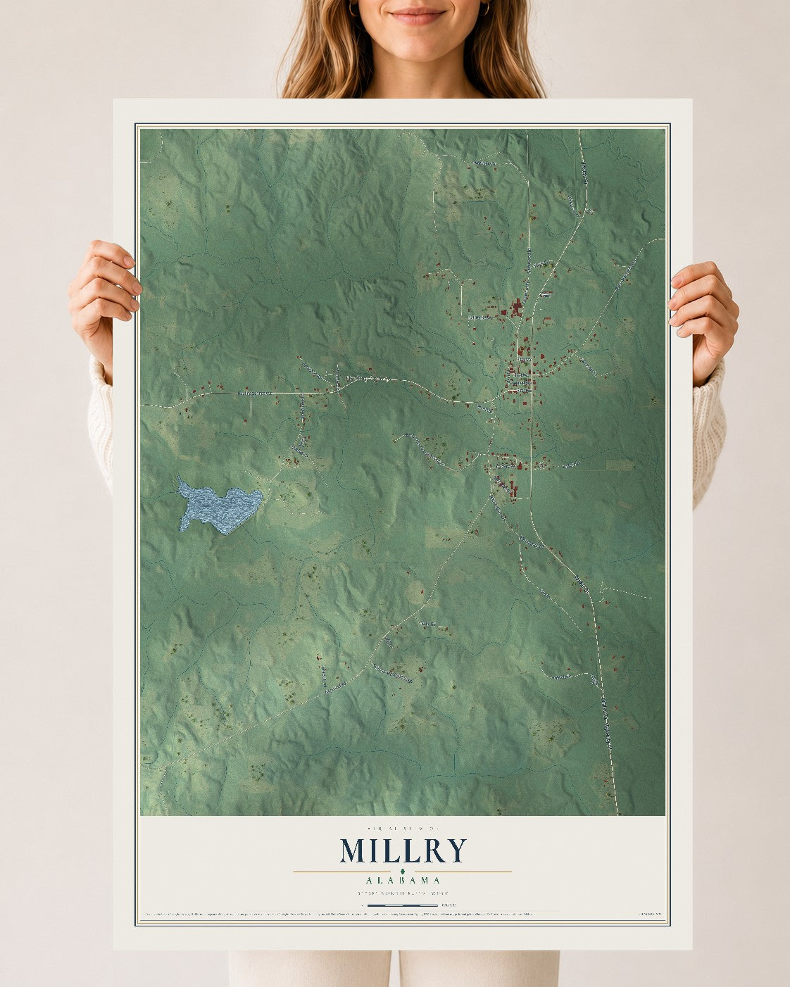 Map of Millry, Alabama, 24 x 36 inch unframed archival matte print