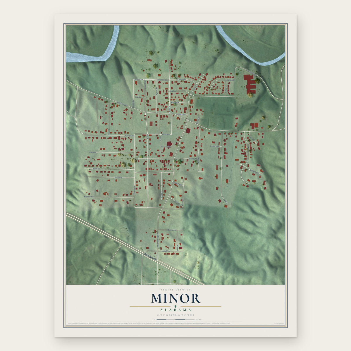 Minor, Alabama map print, the full design