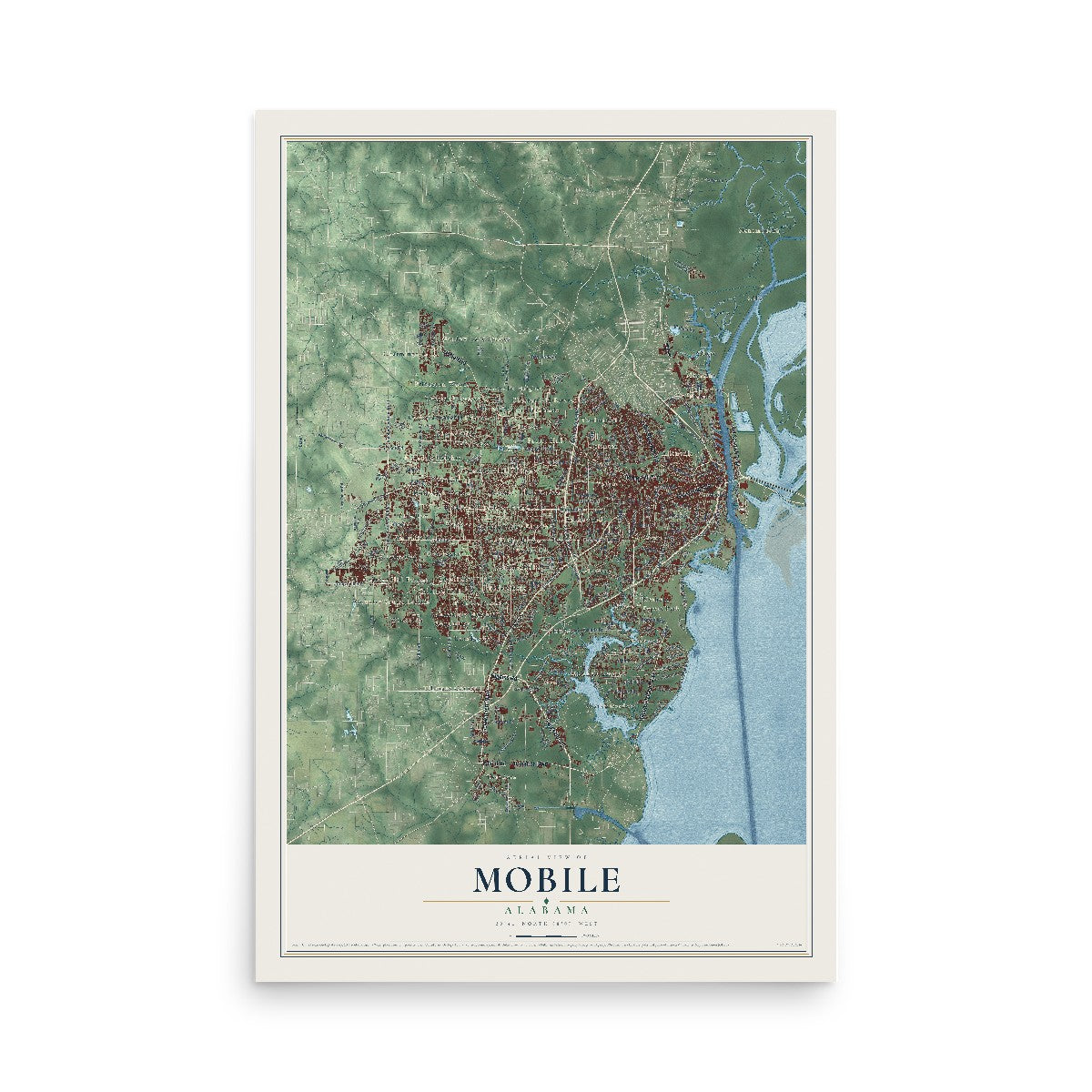 Map of Mobile, Alabama, 12 x 18 inch unframed archival matte print