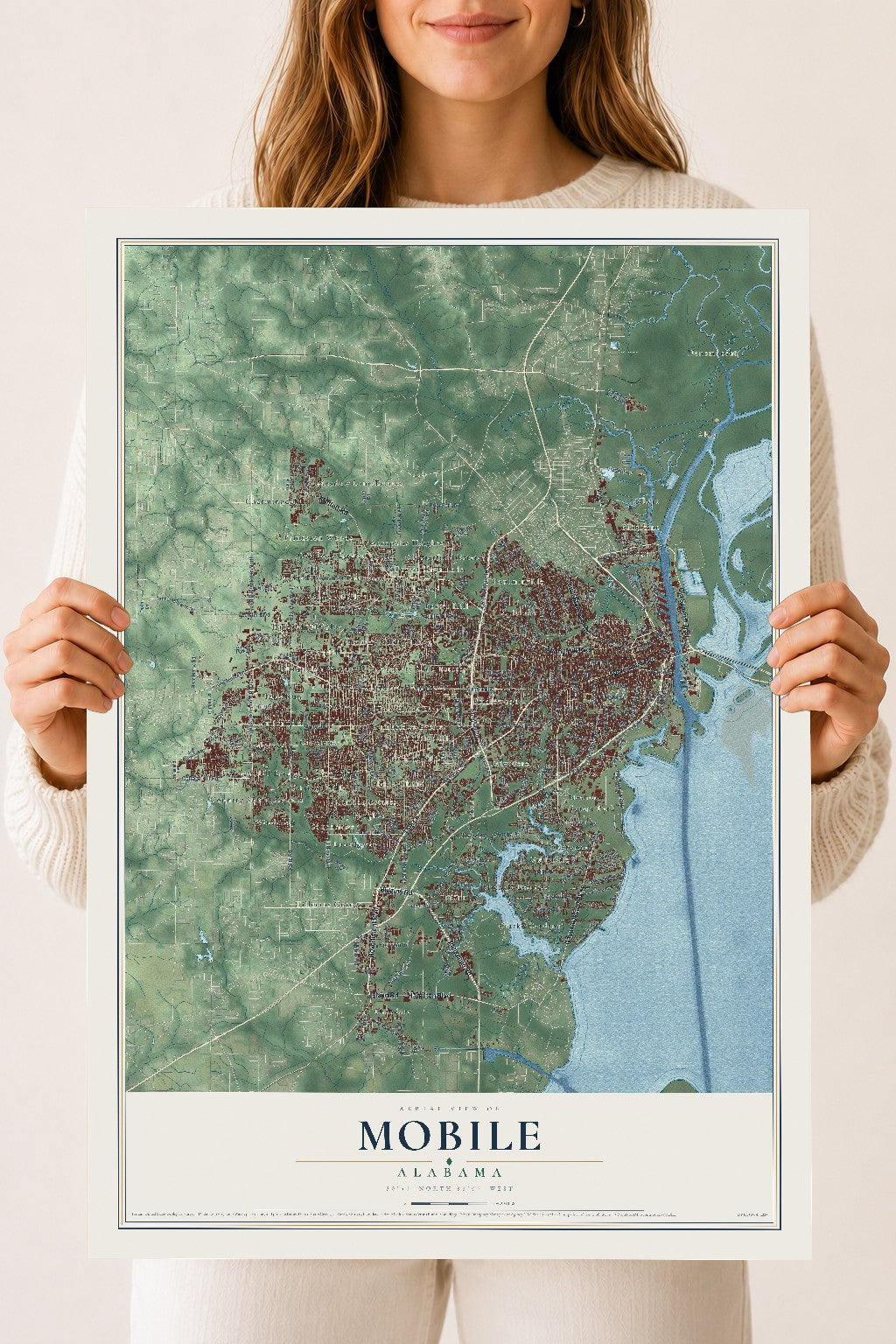 Map of Mobile, Alabama, 18 x 24 inch unframed archival matte print
