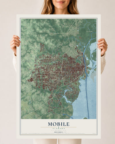 Map of Mobile, Alabama, 24 x 36 inch unframed archival matte print