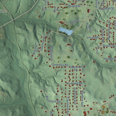 Second close-up of the map of Monroeville, Alabama print showing more streets and buildings