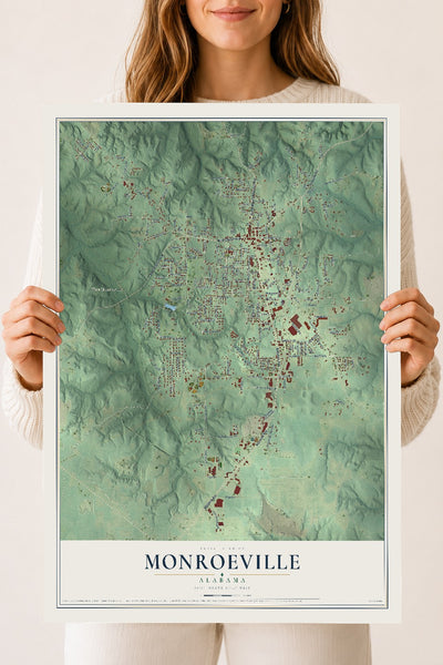 Map of Monroeville, Alabama, 18 x 24 inch unframed archival matte print