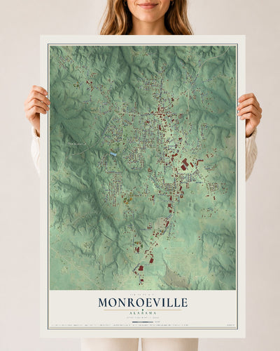 Map of Monroeville, Alabama, 24 x 36 inch unframed archival matte print