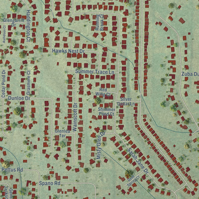 Close-up of the map of Monrovia, Alabama print showing street and building detail