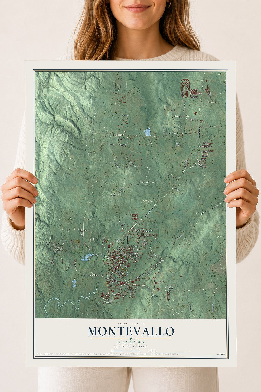 Map of Montevallo, Alabama, 18 x 24 inch unframed archival matte print