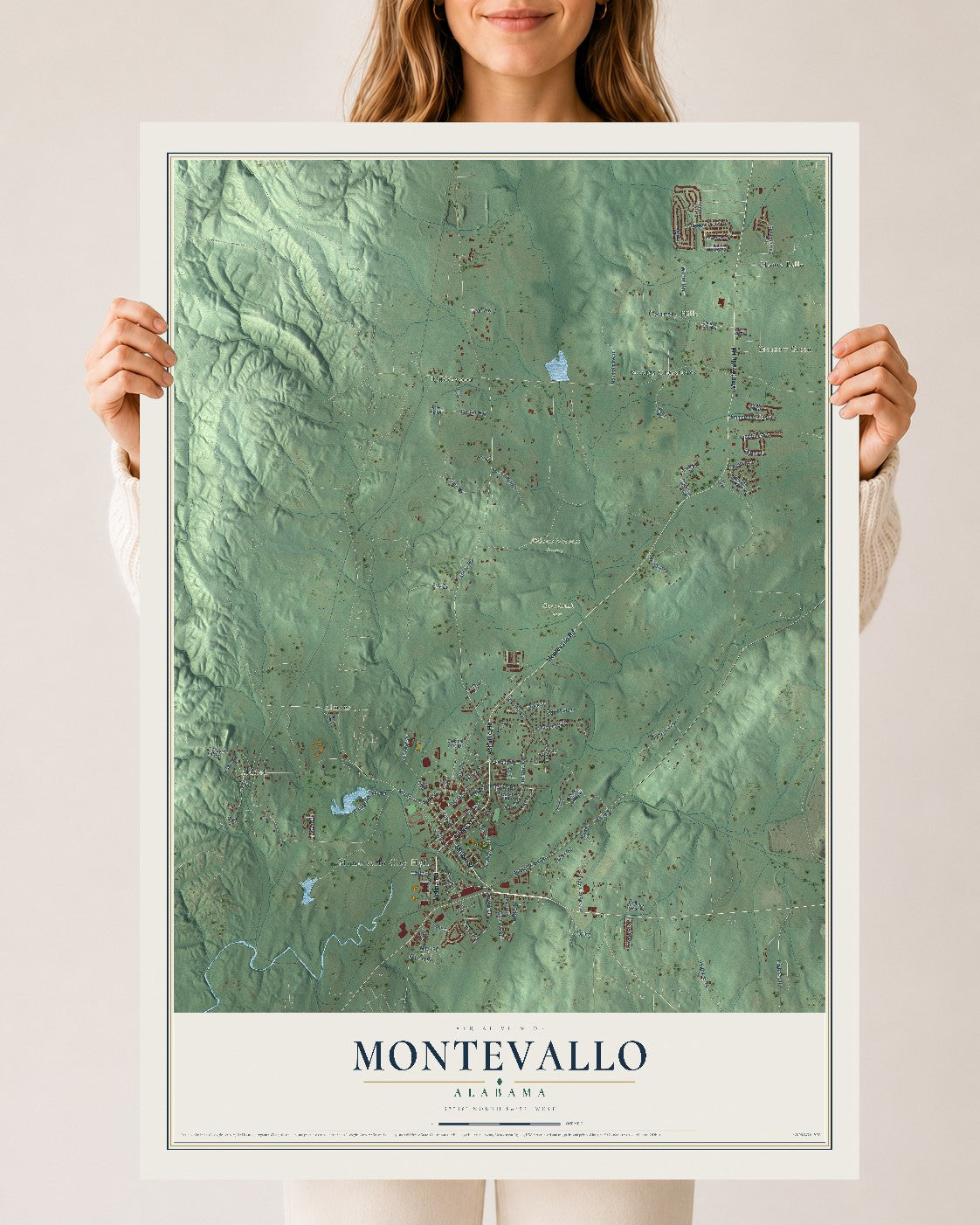 Map of Montevallo, Alabama, 24 x 36 inch unframed archival matte print