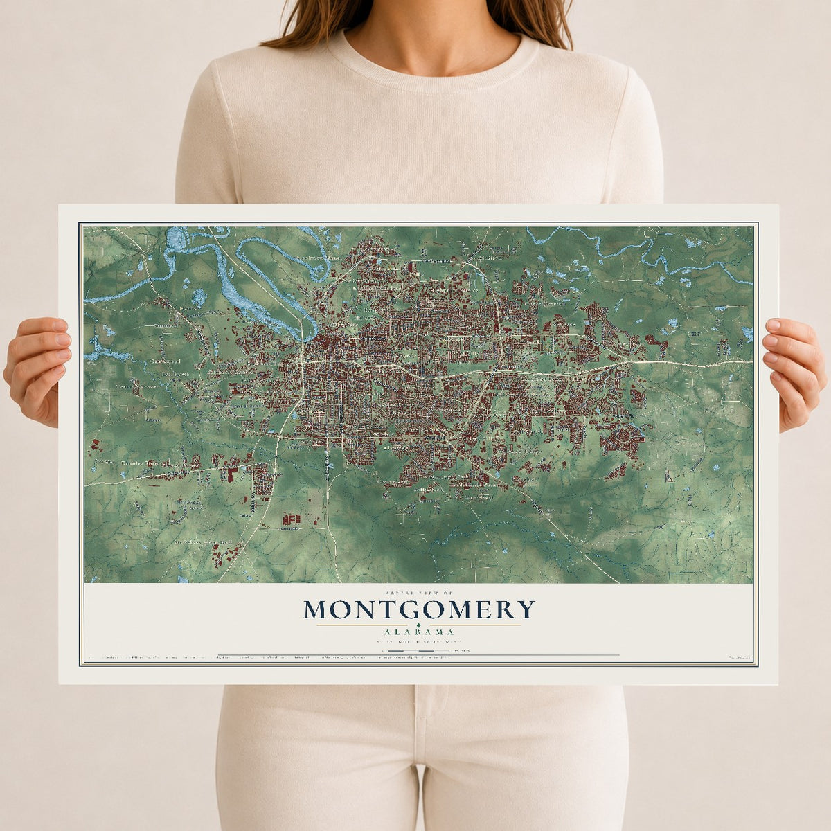 Map of Montgomery, Alabama, 12 x 18 inch unframed archival matte print