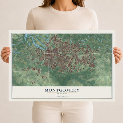 Map of Montgomery, Alabama, 12 x 18 inch unframed archival matte print