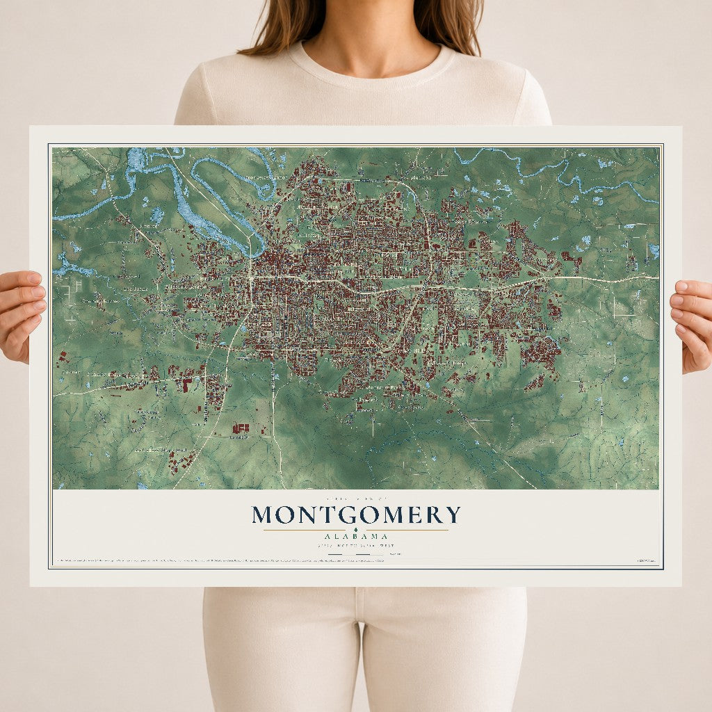 Map of Montgomery, Alabama, 18 x 24 inch unframed archival matte print