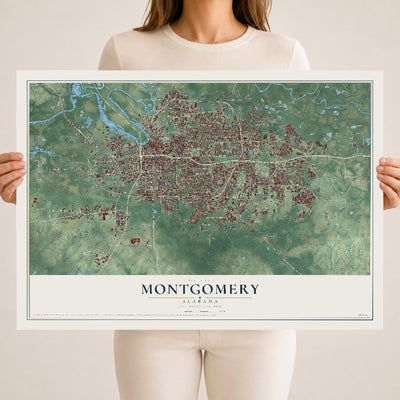 Map of Montgomery, Alabama, 18 x 24 inch unframed archival matte print