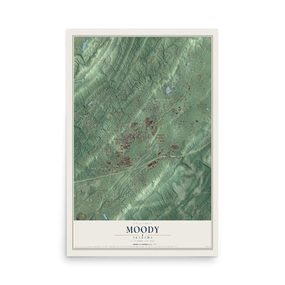 Map of Moody, Alabama, 12 x 18 inch unframed archival matte print