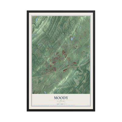 Map of Moody, Alabama, 12 x 18 inch print in a black wood frame