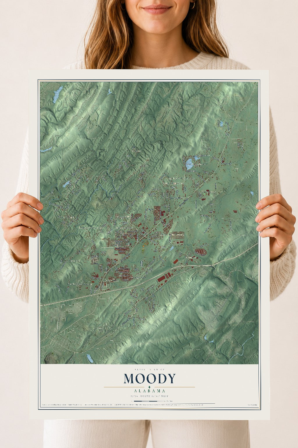 Map of Moody, Alabama, 18 x 24 inch unframed archival matte print