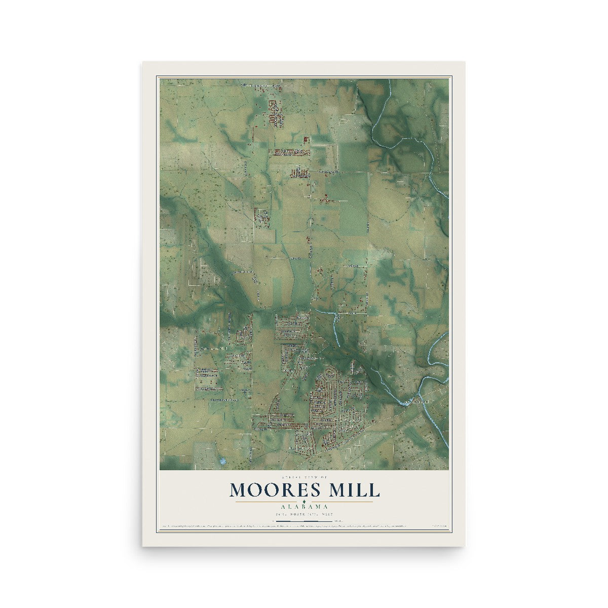 Map of Moores Mill, Alabama, 12 x 18 inch unframed archival matte print