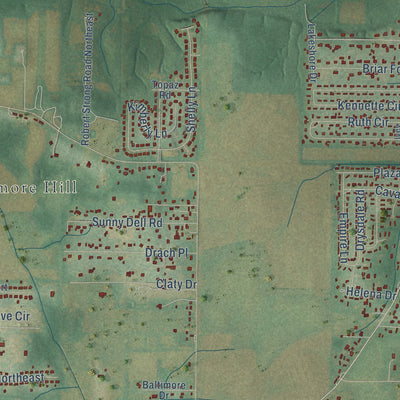 Second close-up of the map of Moores Mill, Alabama print showing more streets and buildings