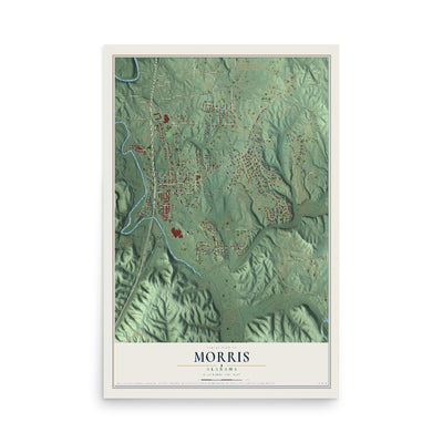 Map of Morris, Alabama, 12 x 18 inch unframed archival matte print