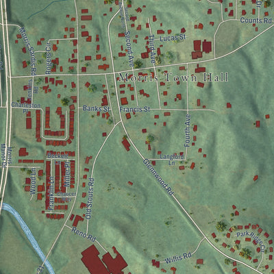 Close-up of the map of Morris, Alabama print showing street and building detail