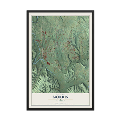 Map of Morris, Alabama, 12 x 18 inch print in a black wood frame