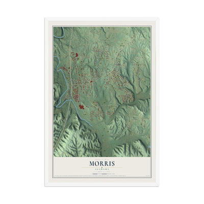Map of Morris, Alabama, 12 x 18 inch print in a white wood frame
