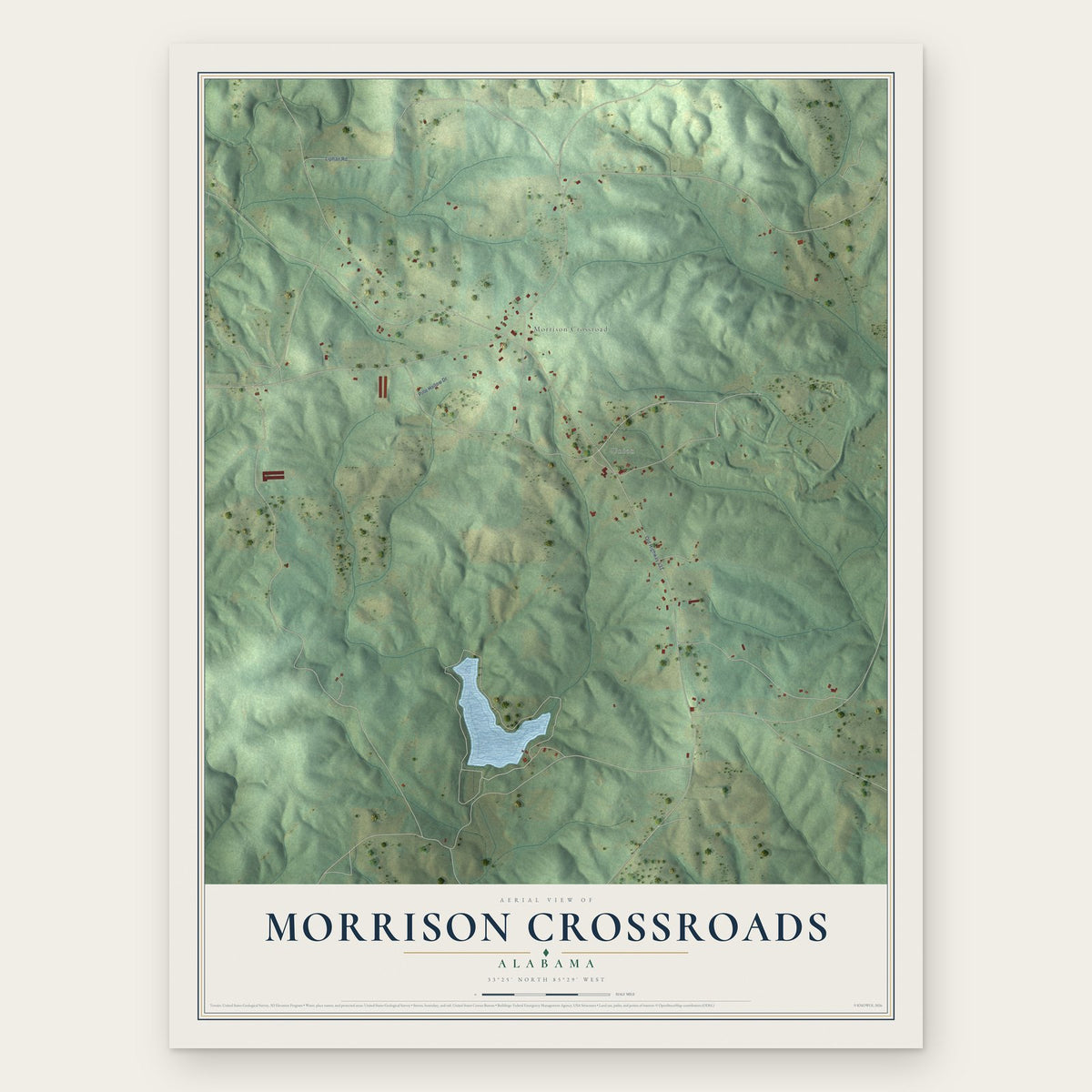 Morrison Crossroads, Alabama map print, the full design