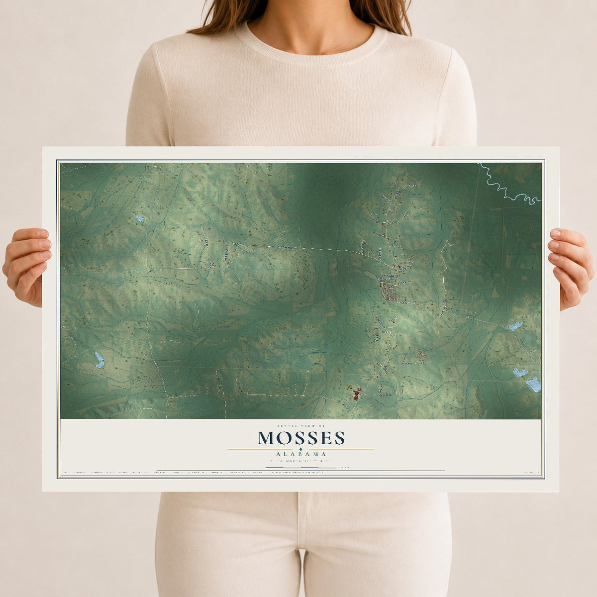Map of Mosses, Alabama, 12 x 18 inch unframed archival matte print