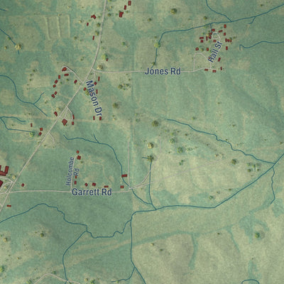 Second close-up of the map of Mosses, Alabama print showing more streets and buildings