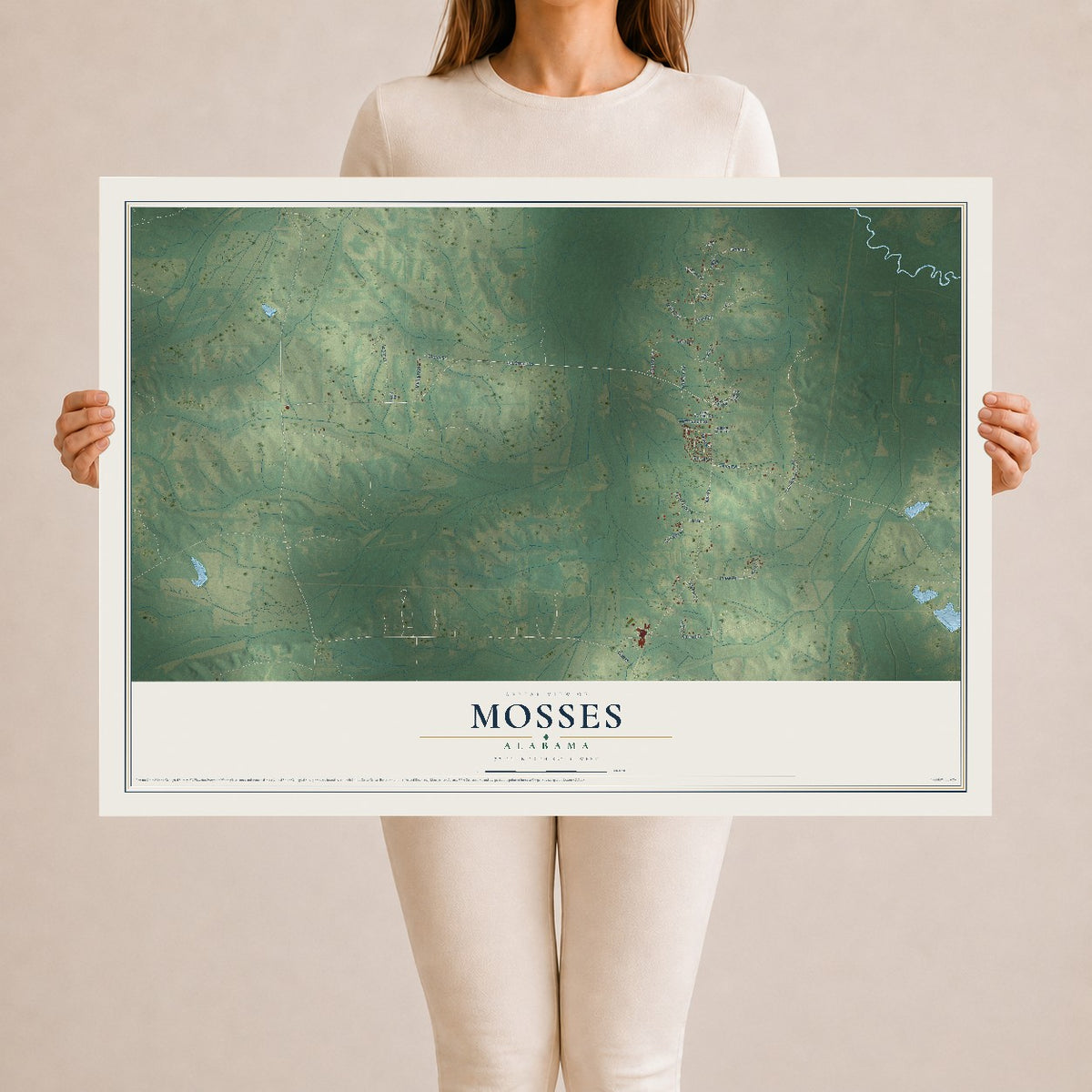Map of Mosses, Alabama, 24 x 36 inch unframed archival matte print