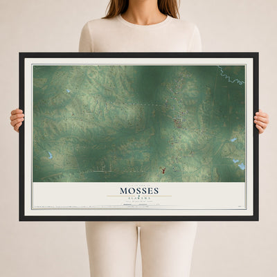Map of Mosses, Alabama, 24 x 36 inch print in a black wood frame