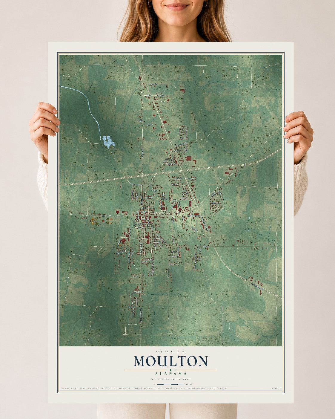 Map of Moulton, Alabama, 24 x 36 inch unframed archival matte print