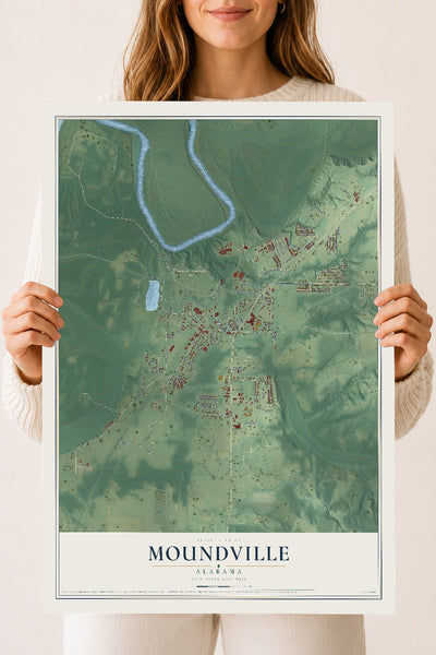 Map of Moundville, Alabama, 18 x 24 inch unframed archival matte print