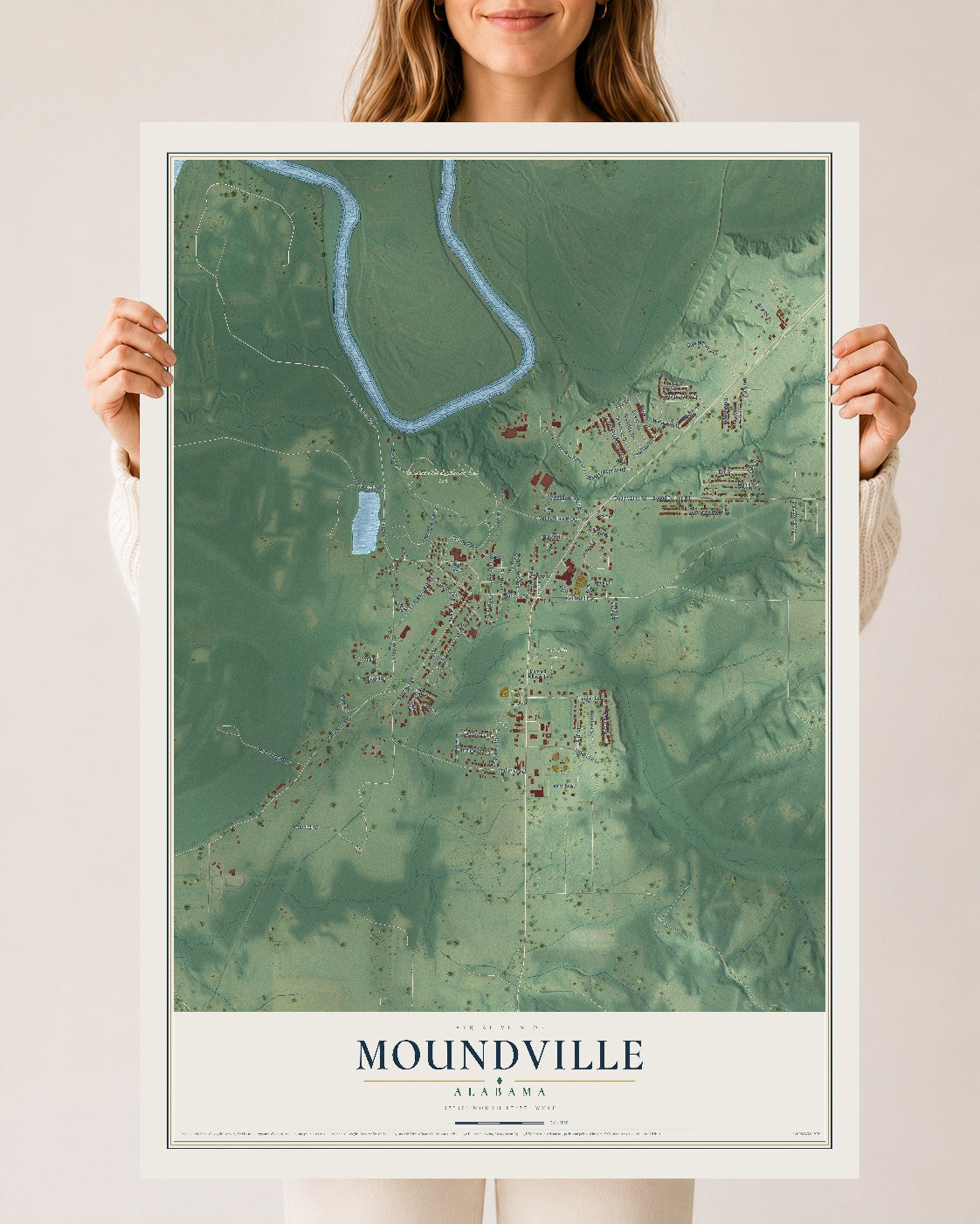 Map of Moundville, Alabama, 24 x 36 inch unframed archival matte print