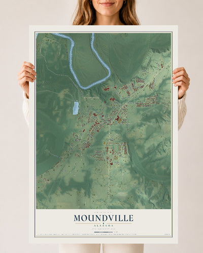 Map of Moundville, Alabama, 24 x 36 inch unframed archival matte print