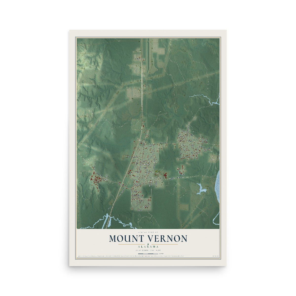 Map of Mount Vernon, Alabama, 12 x 18 inch unframed archival matte print