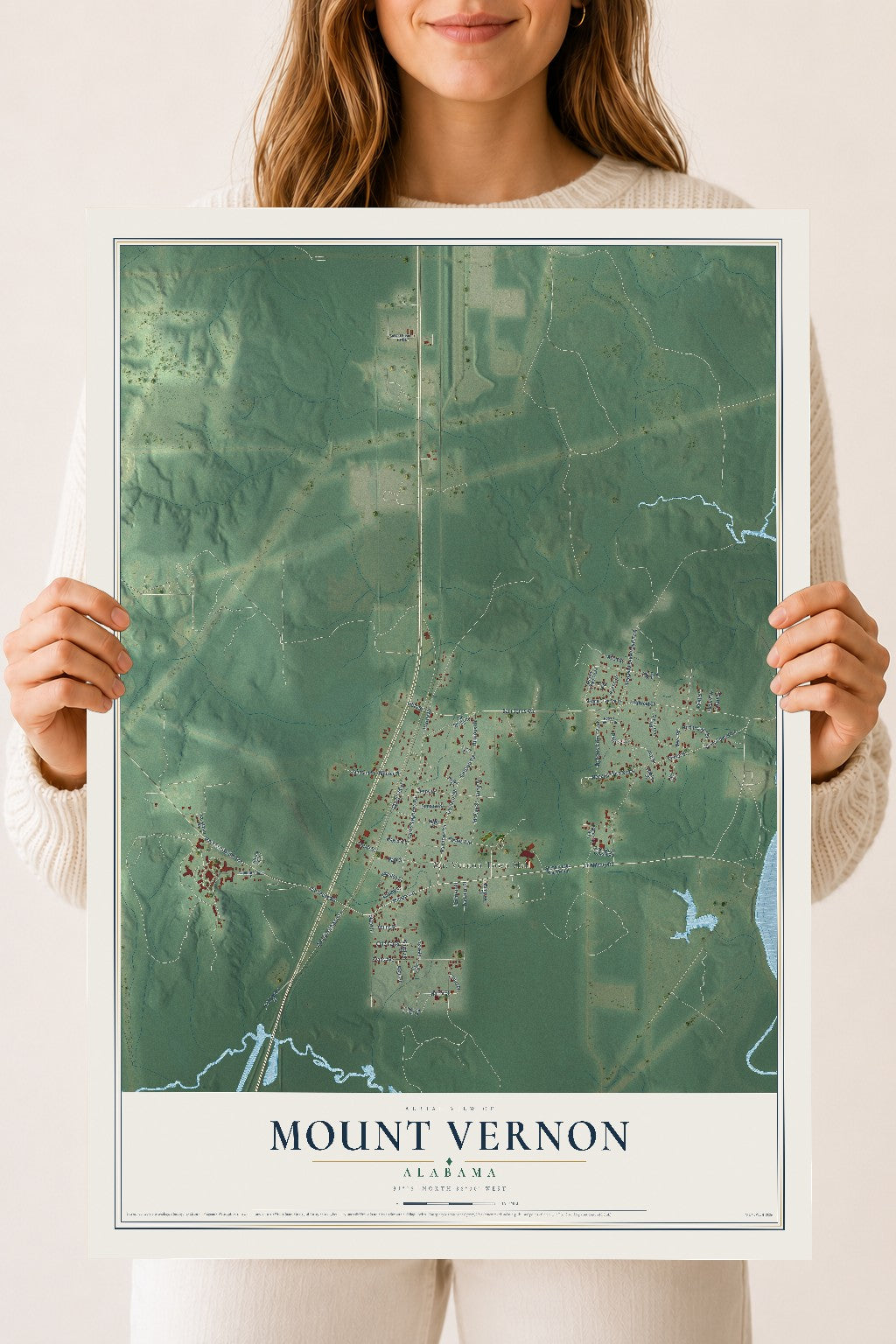 Map of Mount Vernon, Alabama, 18 x 24 inch unframed archival matte print
