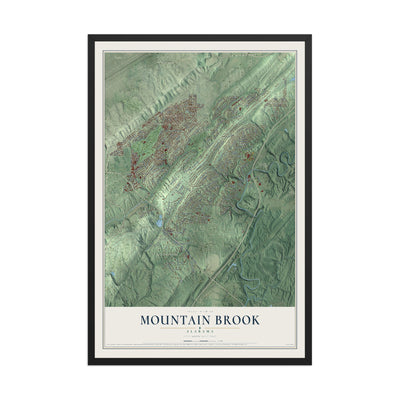 Map of Mountain Brook, Alabama, 12 x 18 inch print in a black wood frame