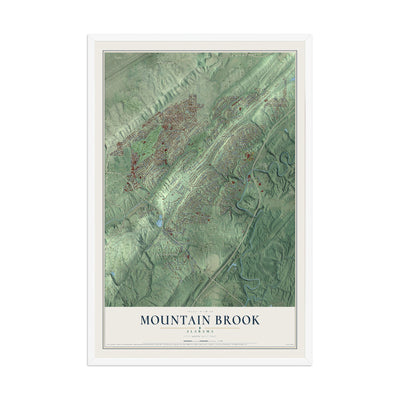 Map of Mountain Brook, Alabama, 12 x 18 inch print in a white wood frame