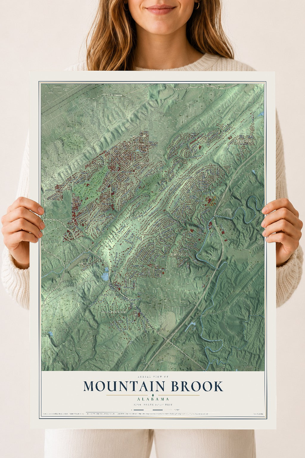Map of Mountain Brook, Alabama, 18 x 24 inch unframed archival matte print