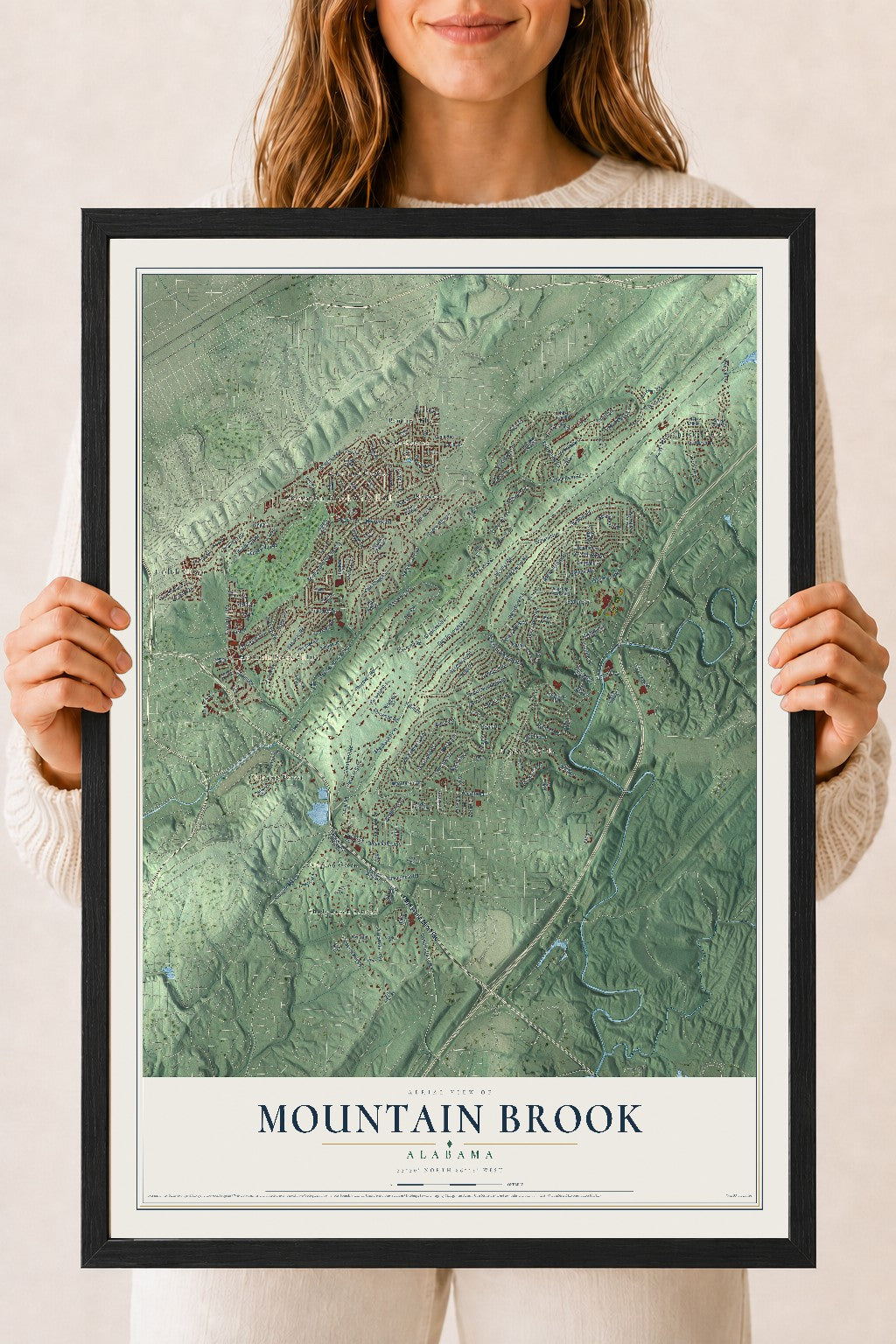 Map of Mountain Brook, Alabama, 18 x 24 inch print in a black wood frame