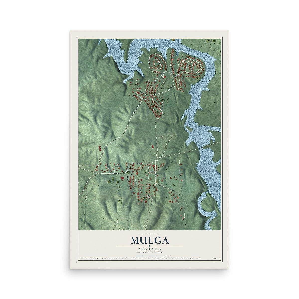 Map of Mulga, Alabama, 12 x 18 inch unframed archival matte print