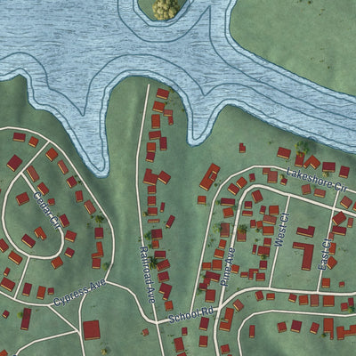 Close-up of the map of Mulga, Alabama print showing street and building detail