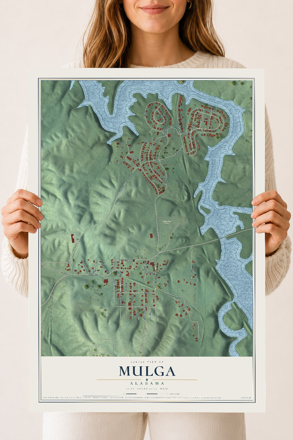 Map of Mulga, Alabama, 18 x 24 inch unframed archival matte print