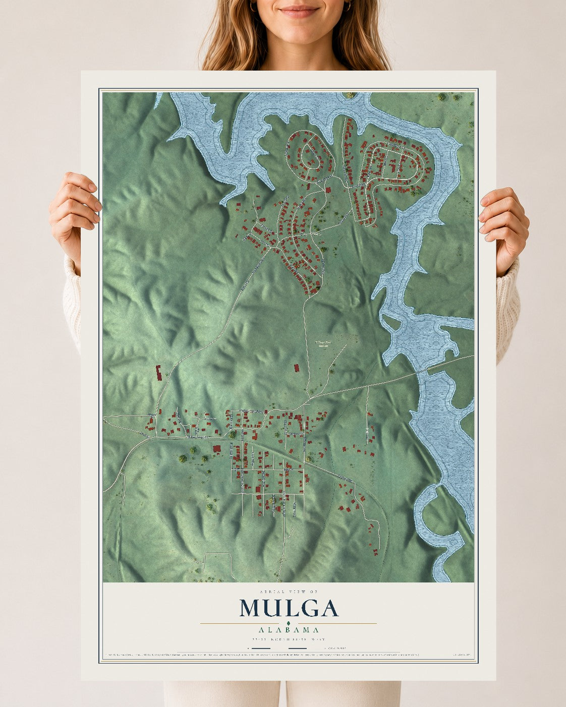 Map of Mulga, Alabama, 24 x 36 inch unframed archival matte print