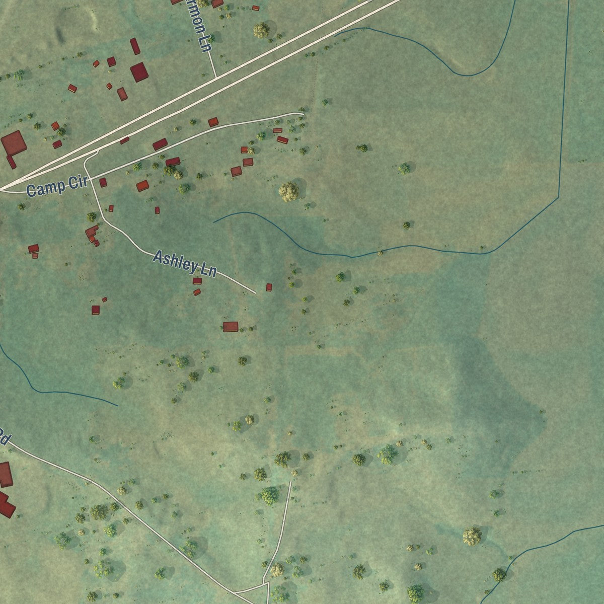 Second close-up of the map of Munford, Alabama print showing more streets and buildings