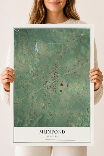 Map of Munford, Alabama, 18 x 24 inch unframed archival matte print