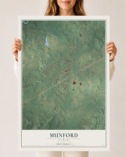Map of Munford, Alabama, 24 x 36 inch unframed archival matte print